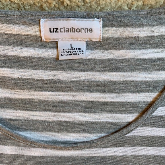 Liz Clairborne gray/white stripe women’s top - Picture 2 of 6